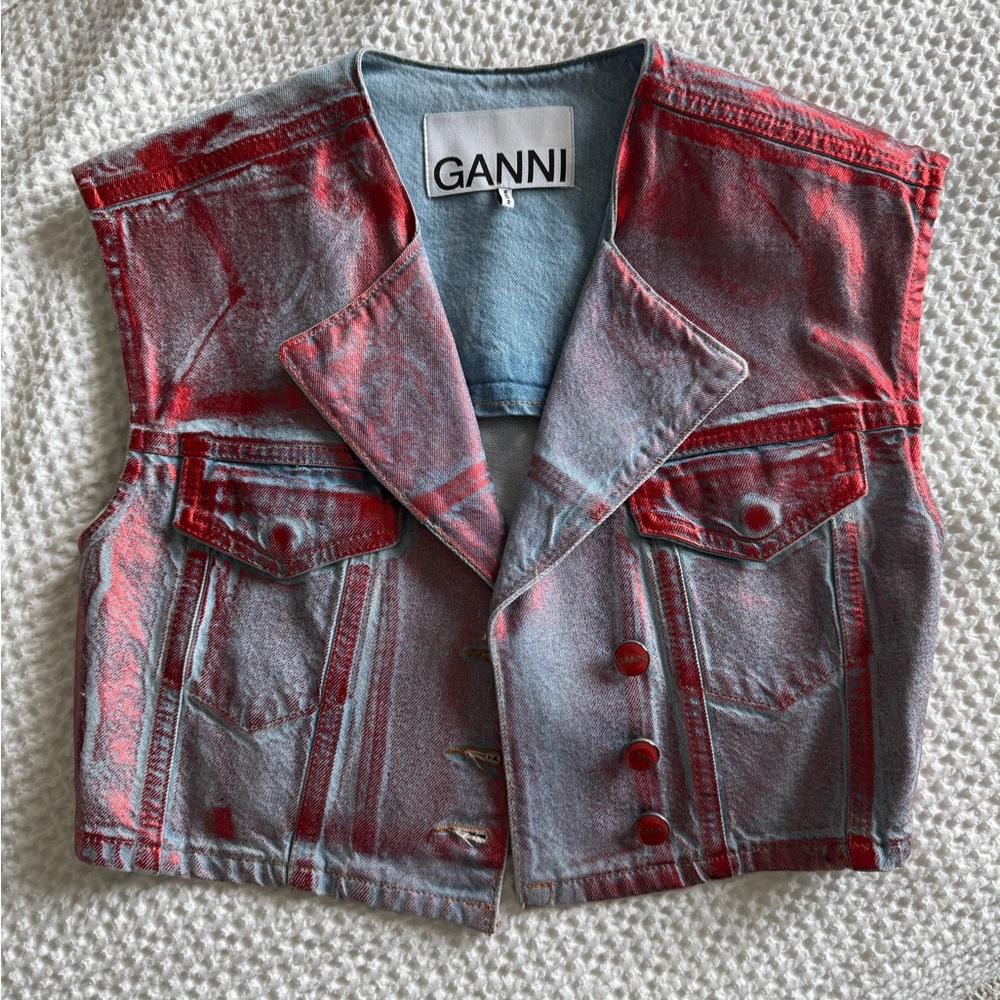 GANNI Red and Blue Denim Vest